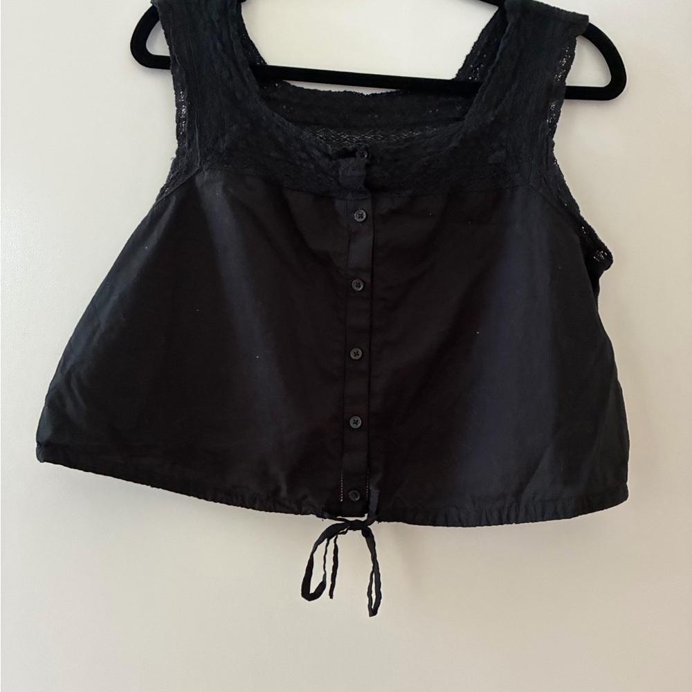 J. Crew Black Lace-Trim Button Front Tank Top